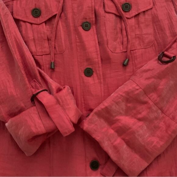 Elementz Blouse Jacket Shacket Orange Coral Shimmer Roll Tab Sleeves Large - Picture 9 of 13